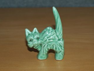 Vintage Sylvac Pottery Small Green Scaredy Cat Figurine -