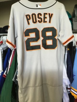 2018 Buster Posey San Francisco Giants game road jersey.  Size 46 MLB AUTO 2