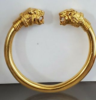 Vintage Mma Metropolitan Museum Of Art Double Lion Head Gold Tone Cuff Bracelet