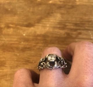 Vintage Arts And Crafts Style Silver 925 Stamped Silver Ring Cut Stone Size P/Q 2