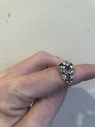 Vintage Arts And Crafts Style Silver 925 Stamped Silver Ring Cut Stone Size P/Q 3