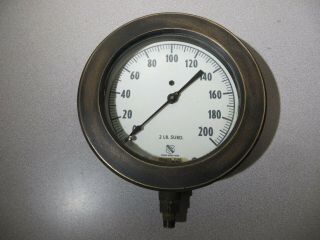 Vintage - Ashcroft Brass Pressure Gauge - 7 5/8 " Brass Bezel 0 - 200 Psi