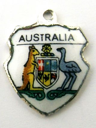 Australia Vintage Sterling Silver And Enamel Travel Shield Bracelet Charm