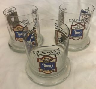 Vintage Set Of 3 The White Horse Cellar Whiskey Barware Drinking Glasses
