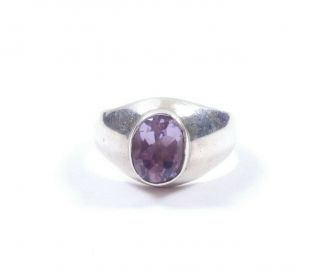 Vintage Silver Amethyst Solitaire Ring 925 Sterling 6.  5g