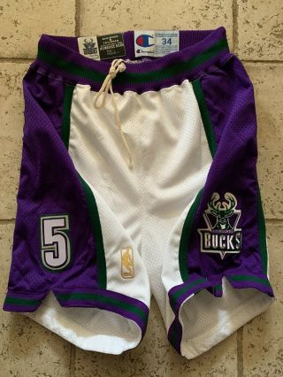 Elliot Perry 96 - 97 Game Worn Bucks White Shorts,  Size 34,  2,  3
