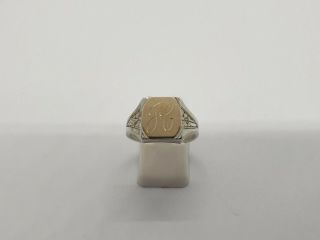 Vintage Sterling Silver & 10k Gold Mens Art Deco Ring Size U