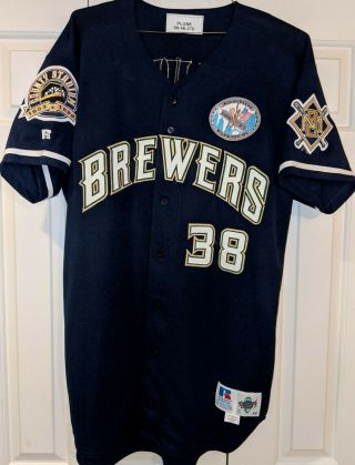 1999 Eric Plunk Mil,  Brewers Game Jersey - Ironworker& County Stad.  Patches