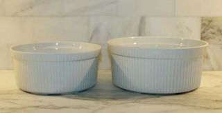 Set Of 2 Vintage Apilco France Whiteware Ribbed Porcelain Ramekin Souffle Dish