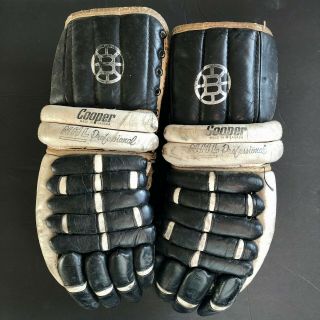 Vintage 1970s Nhl Boston Bruins Game Worn Cooper Bbp Double Roll Hockey Gloves