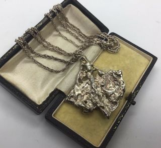 Vintage Modernist Sterling Silver Pendant Necklace Hallmarked