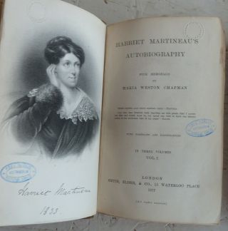 Vintage Book Set 1877 Harriet Martineau Autobiography Sociology / Writer