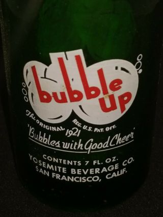 Vintage Bubble Up Soda Pop Bottle Yosemite Beverage Co San Francisco Ca Duraglas