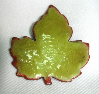 Vintage Large Enamel Pin Green W/ Brown Edges Maple Leaf Pin Enamel On Copper