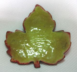 Vintage Large Enamel Pin Green w/ Brown Edges Maple Leaf Pin Enamel on Copper 2