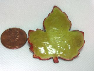 Vintage Large Enamel Pin Green w/ Brown Edges Maple Leaf Pin Enamel on Copper 3
