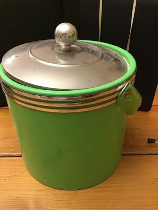 Vintage Green And Chrome Ice Bucket
