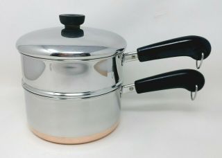 Vintage 1801 Revere Ware Copper Clad 2 Quart Sauce Pan With Lid & Steamer Usa