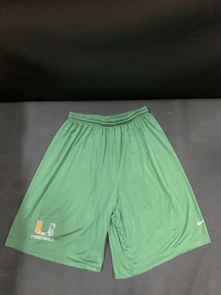 Miami Hurricanes U Football Game Green Nike Practice Shorts Size Large