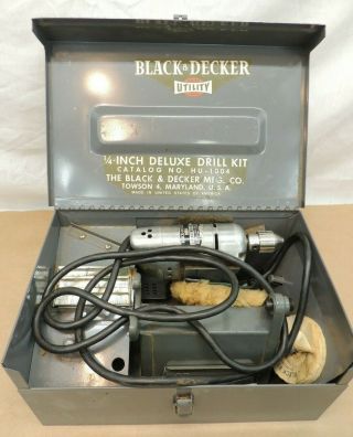 Vintage Black & Decker Utility 1/4 " Electric Drill And Metal Case