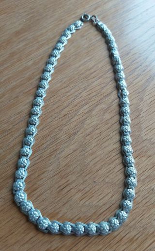 Vintage Sterling Silver Flower Design Link Chain Necklace Hallmarked Hs 1992