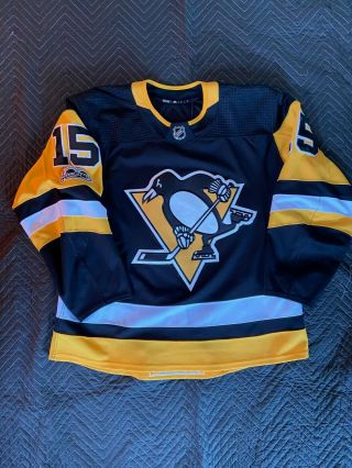 Nhl Pittsburgh Penguins Riley Sheahan Game - Worn Jersey Size 56 W/100th Patch