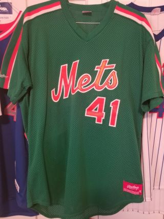 Tom Seaver 1990 Mets Game Worn 41 Green St.  Patrick ' s Day Jersey 5