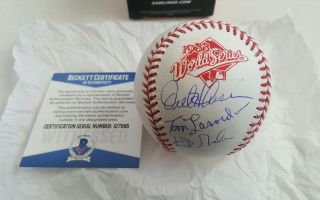 Gibson Lasorda Hershiser Signed 88 World Series Mlb Baseball Dodgers Beckett