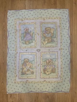 Vintage Baby Crib Blanket Retro Quilted Teddy Bear Quilt 30” X 40”