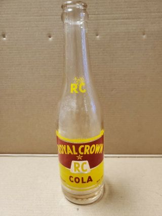 Vintage Royal Crown Cola Clear Soda Bottle 10 Oz.  1952? East Chicago,  Indiana