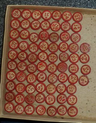 Vintage Milton Bradley Wood Wooden Bingo Calling Numbers/markers,  Cards & Rule