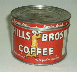 Vintage Hills Bros Coffee Tin Can Sample Keywind 1/2 Pound With Cover
