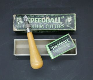 Vtg Speedball Linoleum Cutter Wood Carving Cutting Tool Set 5 Blades