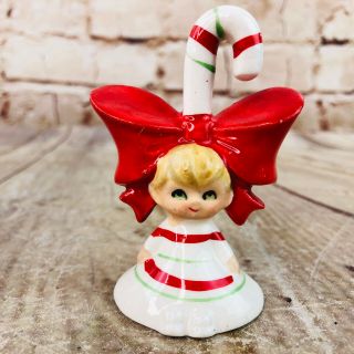 Vintage Ceramic Lefton Christmas Candy Cane Angel Bell Holiday Decoration 3 " H