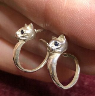 Vintage Jewellery Gorgeous Hallmarked Solid Sterling Silver Cat Earrings