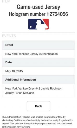 Game Worn Game Jersey 2015 York Yankees Brian McCann Jackie Robinson 2