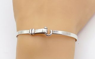 925 Sterling Silver - Vintage Shiny Minimalist Hook Bangle Bracelet - B8381