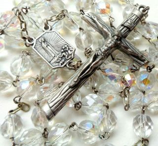Vintage Bohemian Crystal Beads Rosary - Crucifix & Our Lady Of Beauraing Medal