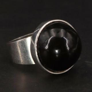 Vtg Sterling Silver - Modernist Onyx Stone Orb Round Statement Ring Size 7 - 13g