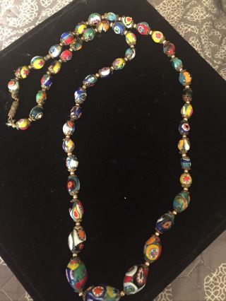 Vintage Italian Murano Millefiori 26” Graduated Glass Bead Necklace