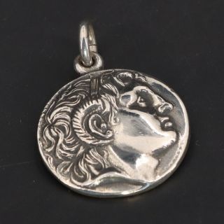 Vtg Sterling Silver - Greek Thracian Alexander The Great Coin Pendant - 13g