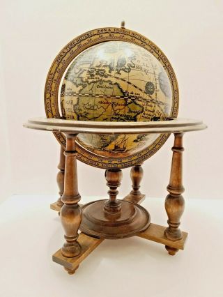 Vintage Wood Table - Top Old World Globe - Zodiac Astrology,  Italy