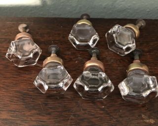 Six Vintage Clear Glass Hexagon Drawer Pulls/knobs