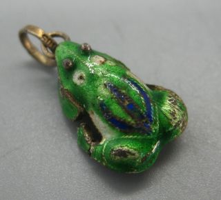 Vtg Chinese Sterling Silver Enamel Lucky Frog Good Luck Necklace Pendant Charm