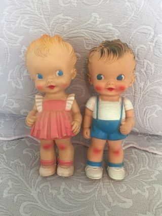 2 Vintage Ruth E Newton Boy & Girl Twin Dolls,  The Sun Rubber Co. ,  Vintage 50 
