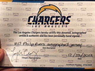Phillip Rivers Signed Team Issued Los Angeles Chargers Jersey Game Jersey 5