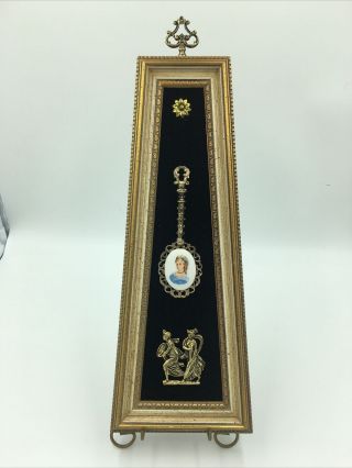 Vintage Classic Art Wall Hanging E.  A.  Riba Co.  Inc.  Gold Framed Blk.  Cameo Spoon