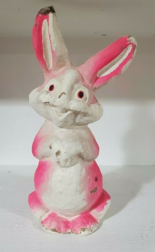 Vintage Easter Pink Bunny Rabbit Paper Mache Candy Container 9 "