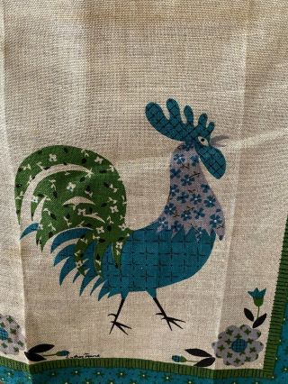 Vintage Pair Fallani & Cohn Linen Luther Travis Tea Towels - Roosters And Flowers