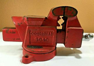 Vintage Columbian 3040 Cast Iron Metal Bench Vise - 4 " Jaws - Swivel Base -